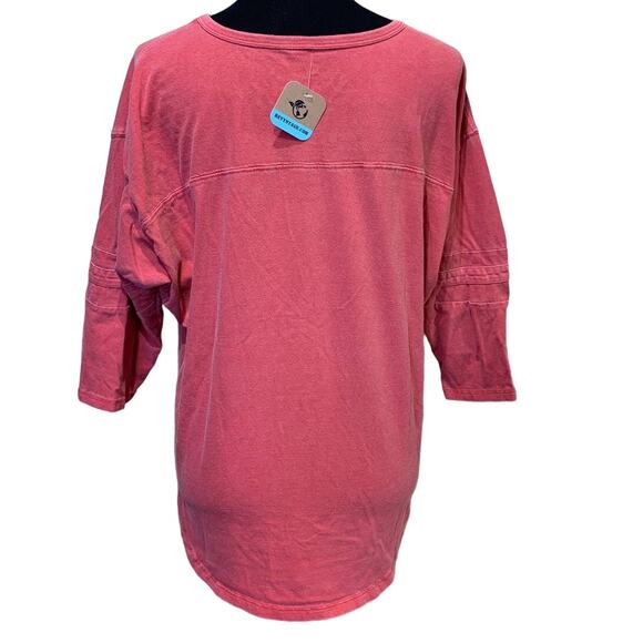 Hand Printed Medium Upcycled Pumpkin Autumn Fall Flower 3/4 Sleeve Rustic Tee - Picture 4 of 4